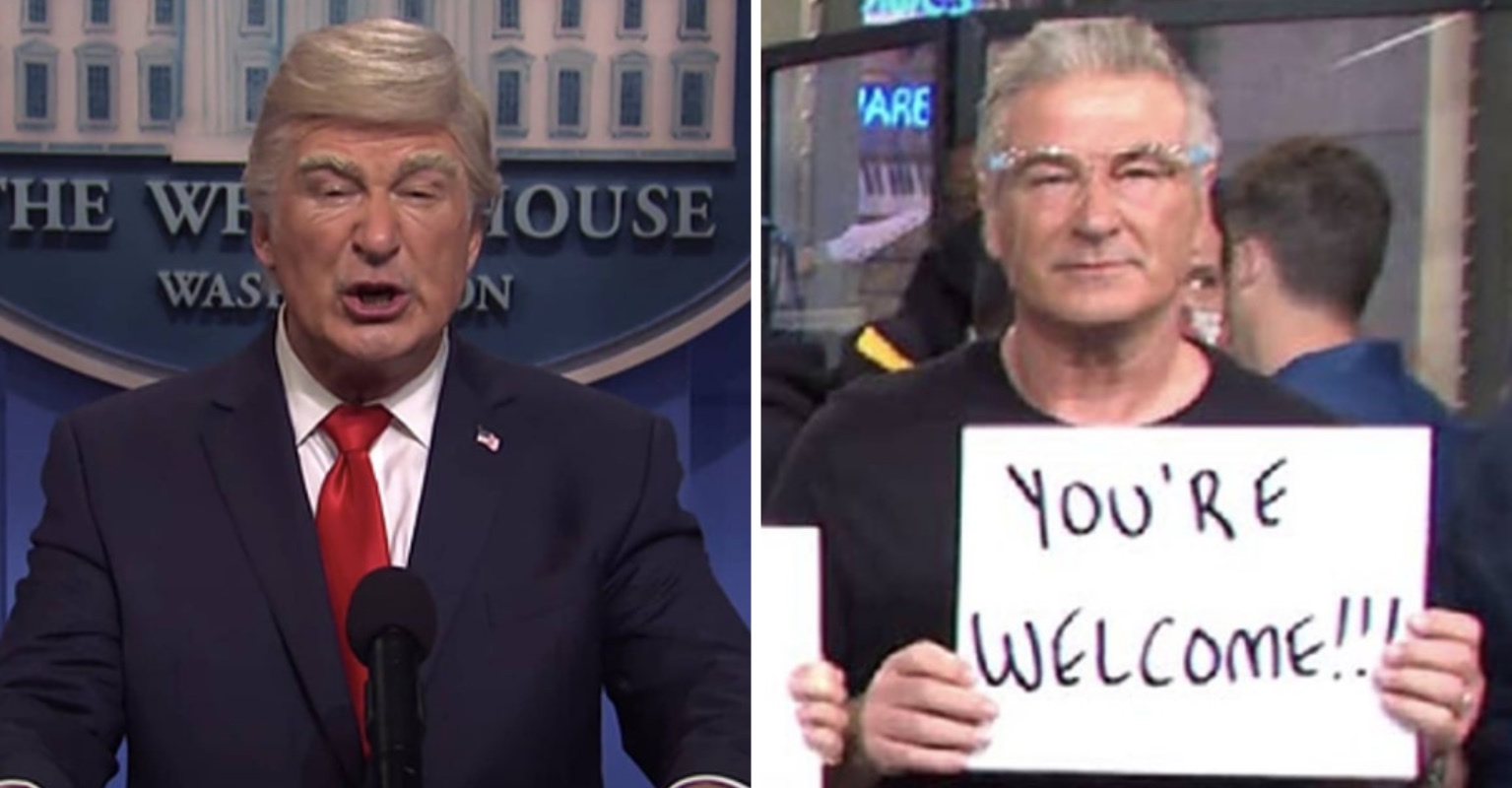 Alec Baldwin is slammed for holding 'You're sign on SNL VT