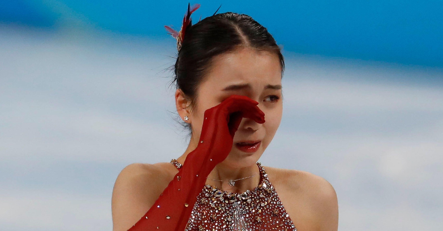 Figure skater couldn't hold back tears after falling over twice In two routines at the Olympics