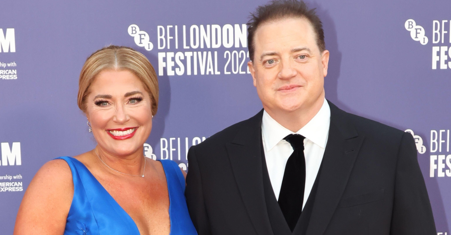 Brendan Fraser supported by partner Jeanne Moore on 'The Whale' red carpet