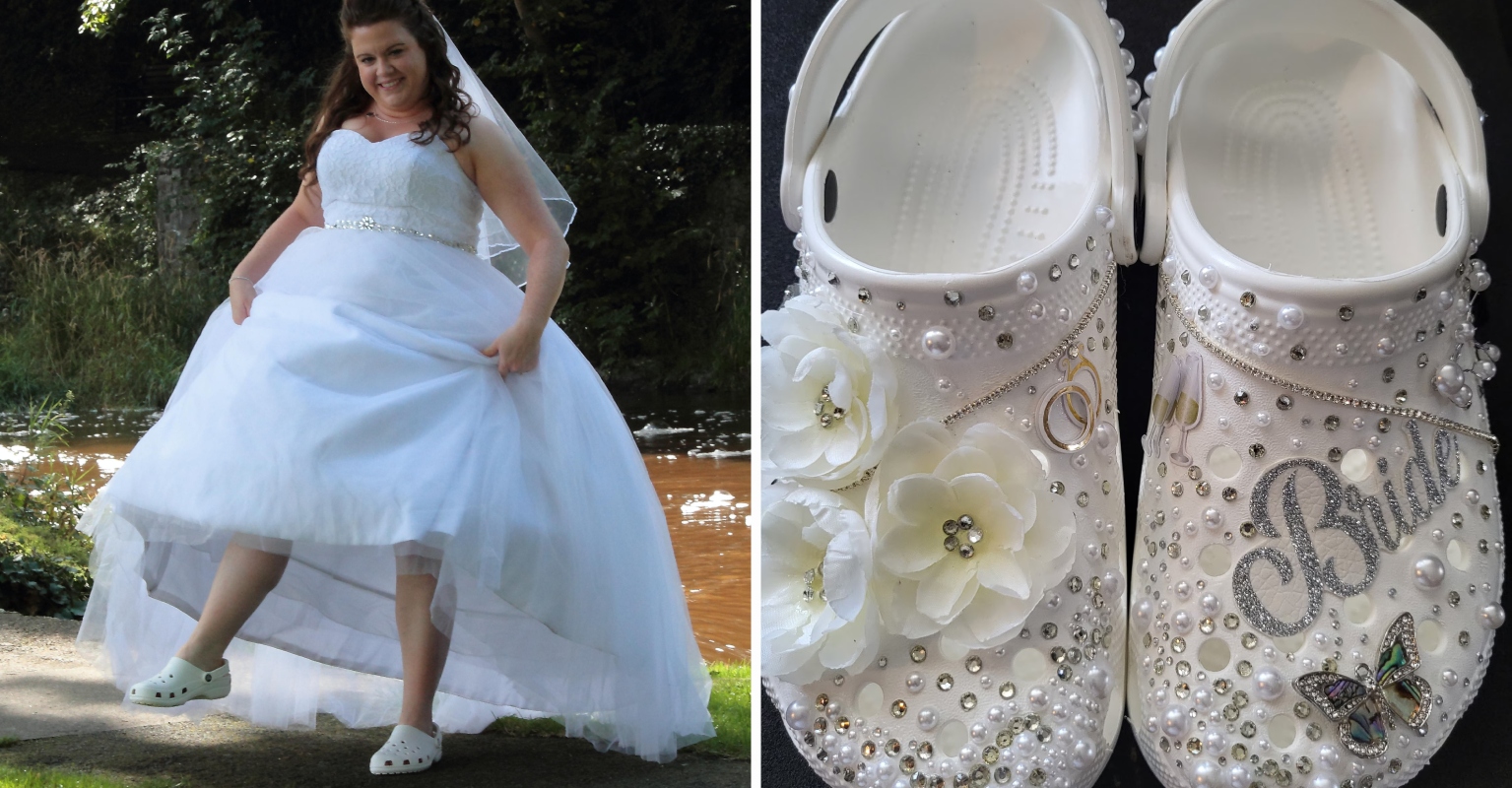 Weding Crocs Brides Spark Heated Debate After Wearing White Crocs On Wedding Day