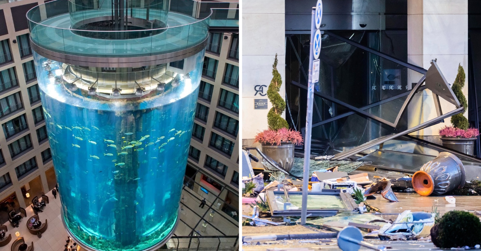 Huge Aquarium Containing 1,500 Tropical Fish Explodes In Hotel Lobby