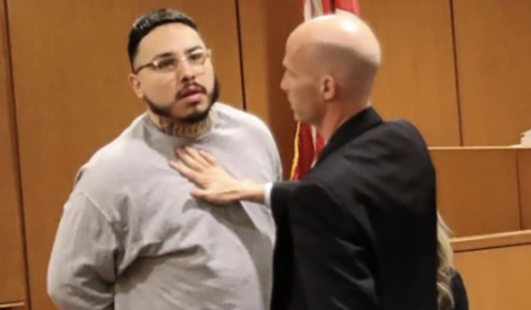 Grieving stepfather attacks his stepdaughter's killer in court during wife's testimony